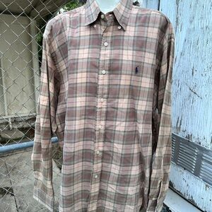 Ralph Lauren Brown and Cream Casual Button Down Shirt